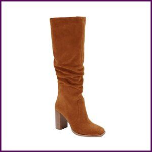 Knee High Boots Chunky Heel Square Toe Wide Calf Side Zipper
